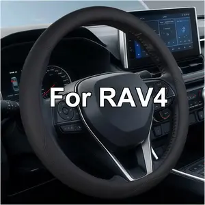Custom Fit Steering Wheel Cover for Toyota RAV4 All Years 1994-2026, PU Leather Breathable Non-Slip Comfortable Durable Easy Install, Car Interior Accessories Women Men Black