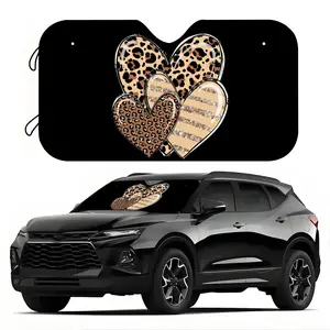 1pc Leopard Print Overlapping Hearts Car Sun Visor, UV-proof Sun Shade for Car Interior. Easy to Install, Universal for All Car Models, with Heat Insulation and Privacy Protection Functions. Keeps Your Car Cool, Foldable for Convenient Storage