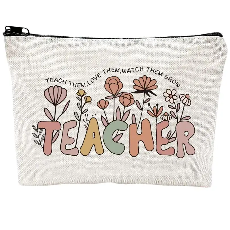 Floral Pattern Teacher Cosmetic Bag, Travel Toiletry Organizer, Back To School Teacher Gift, Zipper Makeup Bag Pouch, Storage Organizer for Bedroom, R