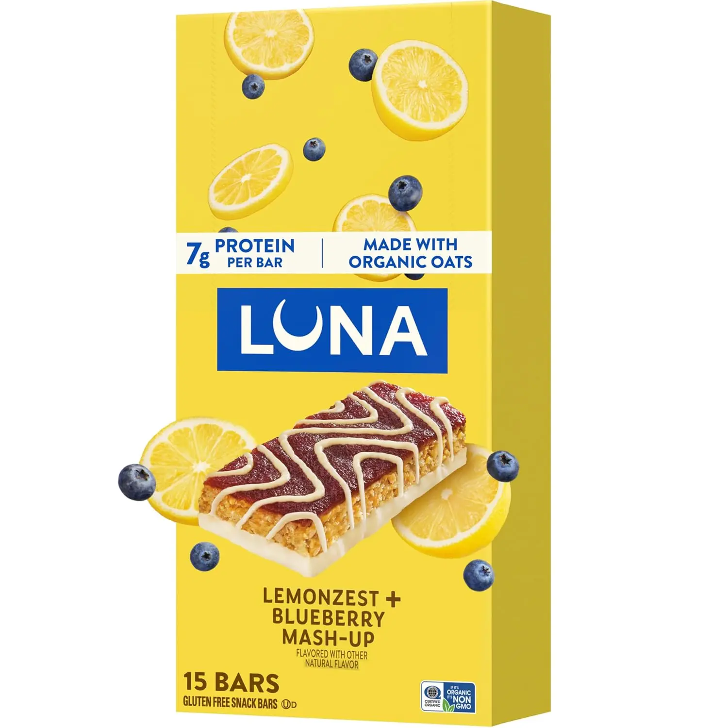 Mash-Ups LemonZest + Blueberry, Gluten Free Snack Bars, 15ct | Plant-Based Protein Bars, 7g Protein, Non-GMO, Made with Organic Oats