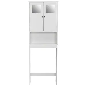 summervibes FCH White Double Door Bathroom Cabinet Toilet Storage Sundries with Glass Doors and Bottom Shelf
