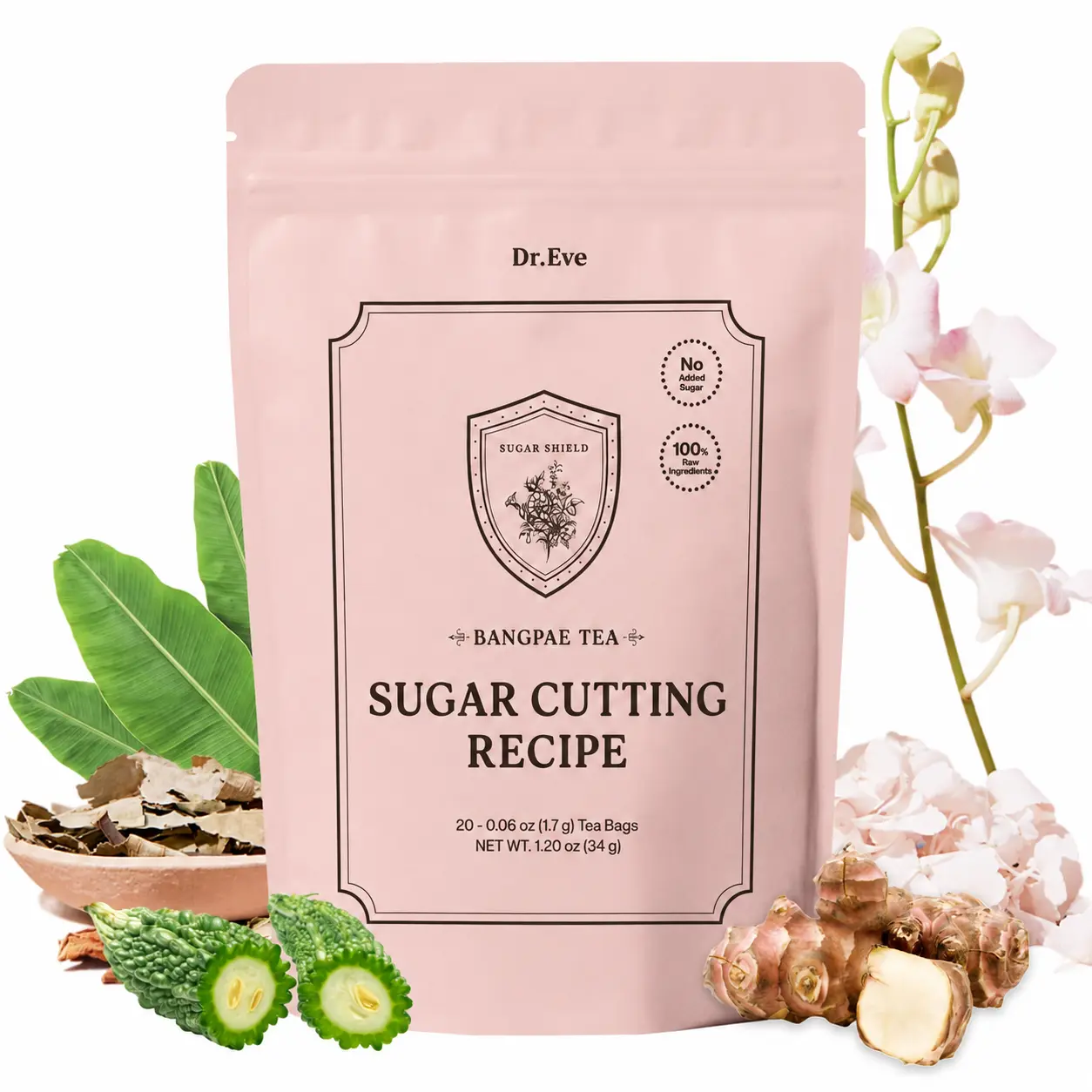 Dr.Eve Korean Bangpae Tea Sugar Cutting Recipe - Blood Sugar Support | Glucose Support | Banaba Leaf, Bitter Melon, Jerusalem Artichoke & Hydrangea Leaf | Caffeine-Free, No Sugar Added | 20 Bags