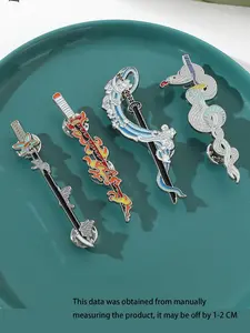 4pcs Set Classic Cartoon Enamel Pins, Stylish Zinc Alloy Demon Slayer Sun Blade Snake Design Pins, Perfect for Backpacks Hats Sweaters, Unisex Fashion Accessories