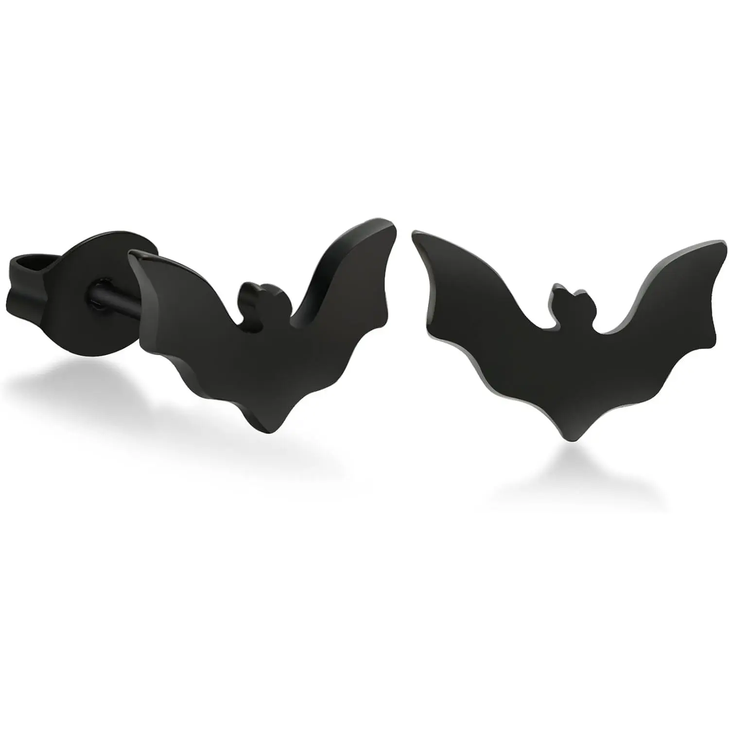 Titanium Gothic Skull/Bat Earrings -  Halloween Stud Earrings for Men & Women - /Black