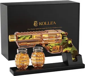 Kollea Camouflage Whiskey Decanter Sets with Grenade Shot Glasses, Anniversary Birthday Gifts for Him, Holiday Gifts for Father, Brother, Husband, Boyfriend, Military Present, Bar Drinking, 12.8 oz Utensils Wooden Classic Glassware Decoration