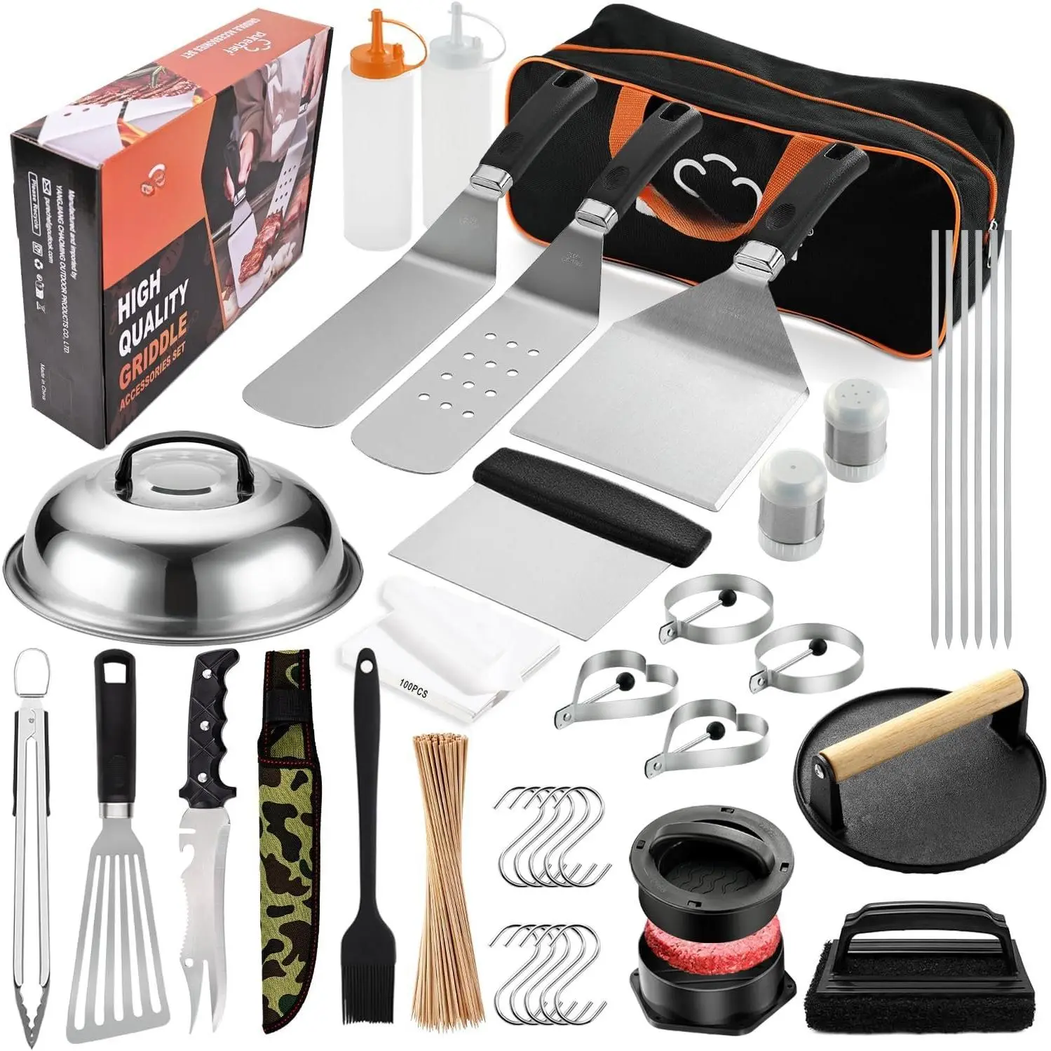 238 count  Griddle Accessories Kit, Griddle Tools for Flat Top Grill with Enlarged Spatulas, Burger Press, Basting Cover & Storage Bag, Flat Top Grill Accessories for Outdoor Barbecue