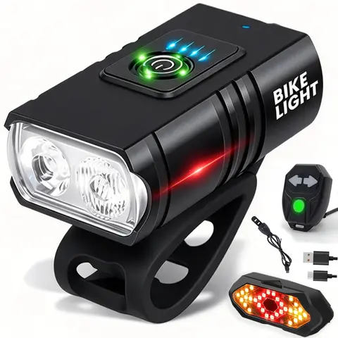 Bike Lights for Night Riding,40000LM Rechargeable LED MTB Bicycle Light Racing Bike Front Rear Headlight,Wireless Remote Turn Signals with 120dB Audio Warning,5+6 Lighting Modes for Night Cycling Road Mountain