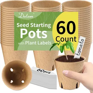 60Pcs 3.1” Peat Pots with 60Pcs Plant Labels, Biodegradable Pots for Seedlings with Drainage Holes, Garden Plant Nursery Pots Seed Starting Trays