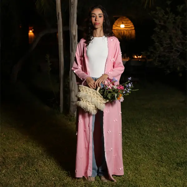 Marie La Fee Pink Bow Abaya for Women Modest Long Dress