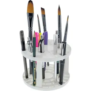 PrimPick 50 Hole Paint Brush Holder and Durable Storage Organizer - Rack Holds Paintbrushes, Makeup Cosmetic Brushes, Pencils, Pens, Markers, Art Tools, Desk Stand - Students, Teachers