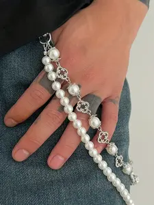 Men's Hip Hop Faux Pearl Pants Chain, Luxury Rhinestone Decorative Belt, Street Style Alloy Chain, Bling Chain for All Seasons Styling