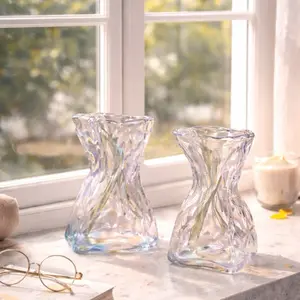 Clear Glass Vase Set - Premium Air-Filled Rounded Shape with Bubble-Like Texture for Modern Minimalist Spaces - Three Sizes Included for Dramatic Focal Point