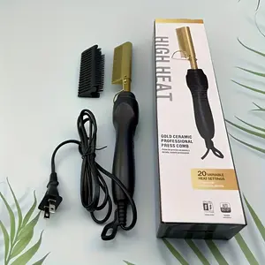 [Professional Styler] 2-in-1 Straightener and Curling Iron Comb |   Titanium Coated Electric Comb, Wet & Dry Styling Tool with Adjustable Temperature, Women's Gift JOYYH