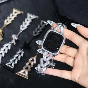 Rhinestone Decor Watch Band & Watch Case, Fashion Smart Watch Strap & Watch Case for Women, Wearable Accessories Compatible with Apple Watch Series