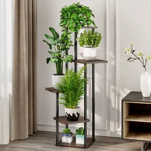 5-Tier Metal Plant Stand Indoor/Outdoor - Tall Corner Shelf for Multiple Plants in Living Room, Bedroom, Balcony | Space-Saving Vertical Garden Display with Sturdy Rust-Proof Frame Compression Installation Pot Organiser
