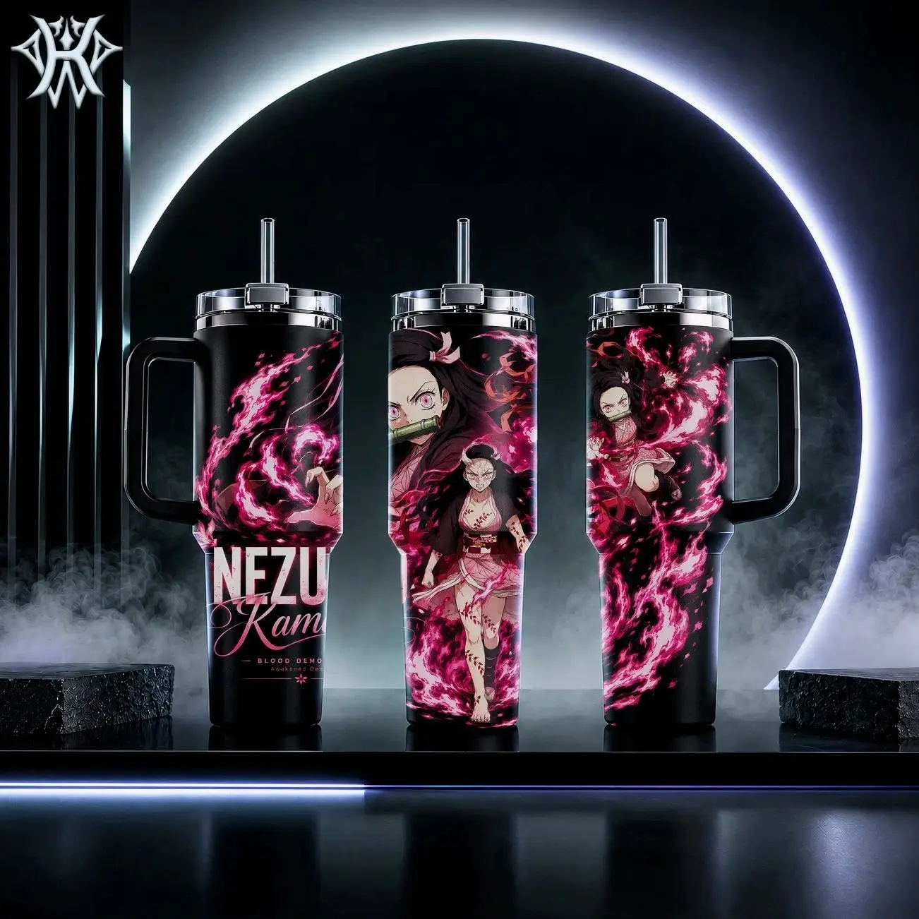 Nezuko Kamado Demon Slayer Anime Tumbler 20oz 40oz with Handle Straw Pink Blood Demon Art Awakened Form Stainless Steel Insulated Travel Mug Gift for Fans Otaku Merch Kawaii Birthday Aesthetic Cup