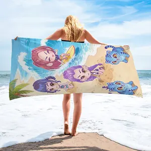 K-Pop Cartoon Girl Group Print Beach Towel, Summer Beach Party Pool Towel, Quick-Dry Reusable Swiming Bath Towel Blankte, Multi-Sized Travel Camping Towel, Fresh Multifunctional Bath Mat, Fan Gift Choice