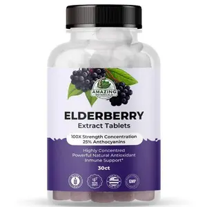 Amazing Botanicals Organic 100X Concentrated Natural Elderberry Extract Tablets, Edible Dietary & Fitness Supplement for Immunity Boost & Wellness - 30ct