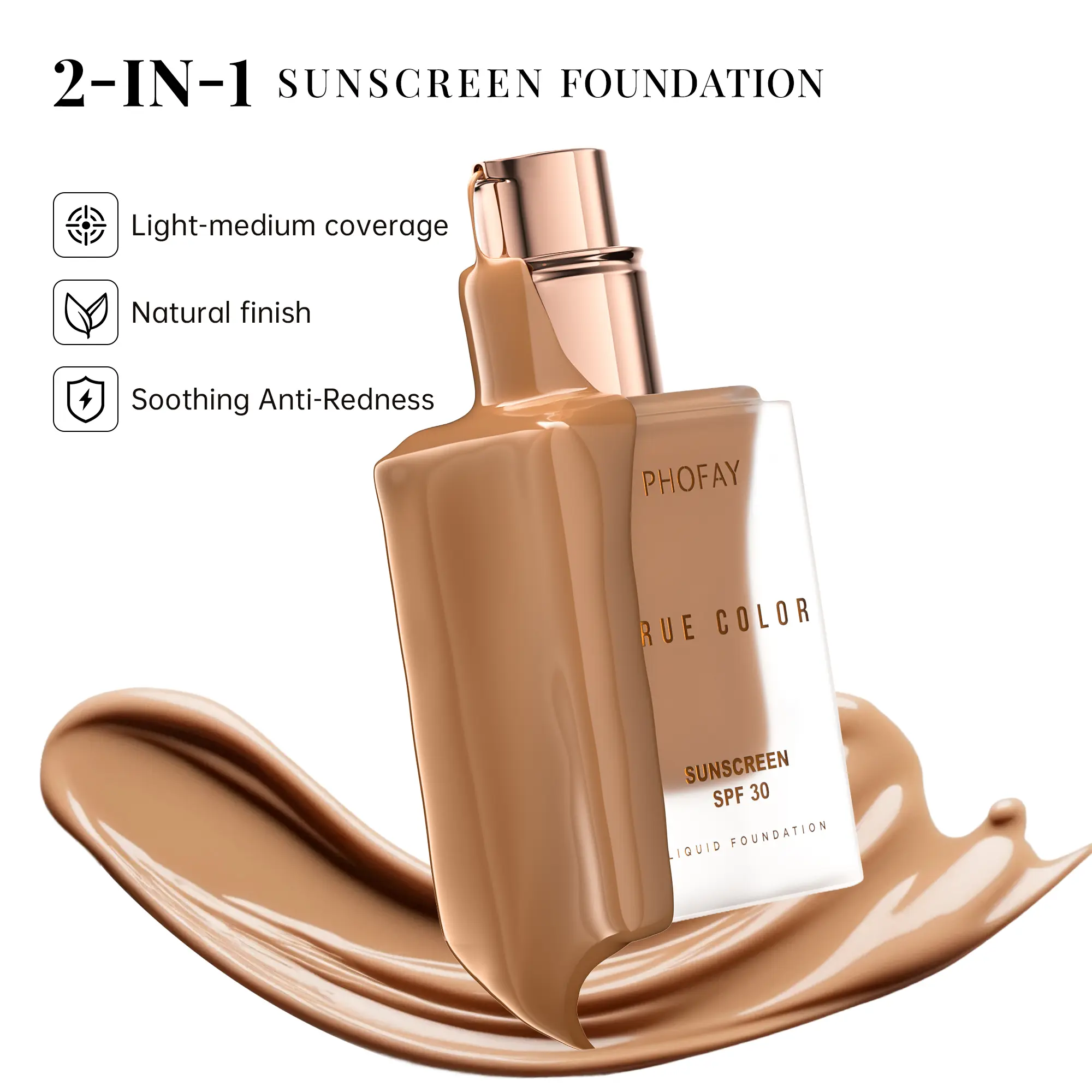 PHOFAY Tinted Foundation SPF 30 – Full Coverage, Natural Matte Finish,  Covers Acne Scars Redness & Dark Spots, 24H Long Lasting Wear,  Waterproof Sweatproof, Lightweight Breathable, Oil Control,  For Everyday Makeup, All Skin Types