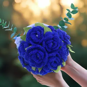 Handmade Crochet Blue Rose Bouquet – Knitted Eternal Flowers for Graduation, Birthday & Anniversary Gift