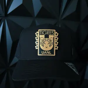 Tigres Hat UANL Black Snapback Cap with Gold Embroidered Logo and Stars Design