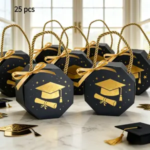 2026 Graduation Gift Pack, Portable Graduation Candy Bag with Doctoral Cap, Graduation Season Celebration Party and Commencement Ceremony Decorative Supplies - Handheld Box with Handle