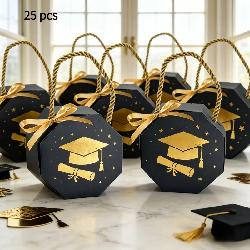 2026 Graduation Gift Pack, Portable Graduation Candy Bag with Doctoral Cap, Goodies Set, Goody Bags, Graduation Season Celebration Party and Commencement Ceremony Decorative Supplies, Graduation Favors - Handheld Box with Handle