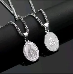 Miraculous Medal Virgin Mary Necklace for Men Boys Stainless Steel Faith-Based Everyday Wear Pendant