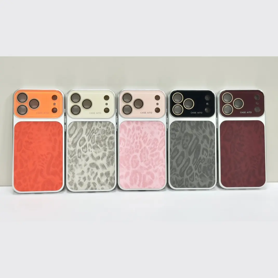 Women's Luxury Leopard Print Leather Texture Cellphone Case - TPU-Polycarbonate Hybrid Shockproof Protection Shell for Devices, Cherry Accessories, Large Camera Window, Anti-Fingerprint, 5-Color Cover