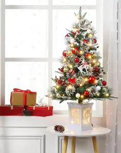 Prelit Premium Snow Flocked Artificial Christmas Tree with Warm White LED, Mini Prelit Xmas Pine Tree for Christmas Decoration,Yard,Home,Office,Outdoor