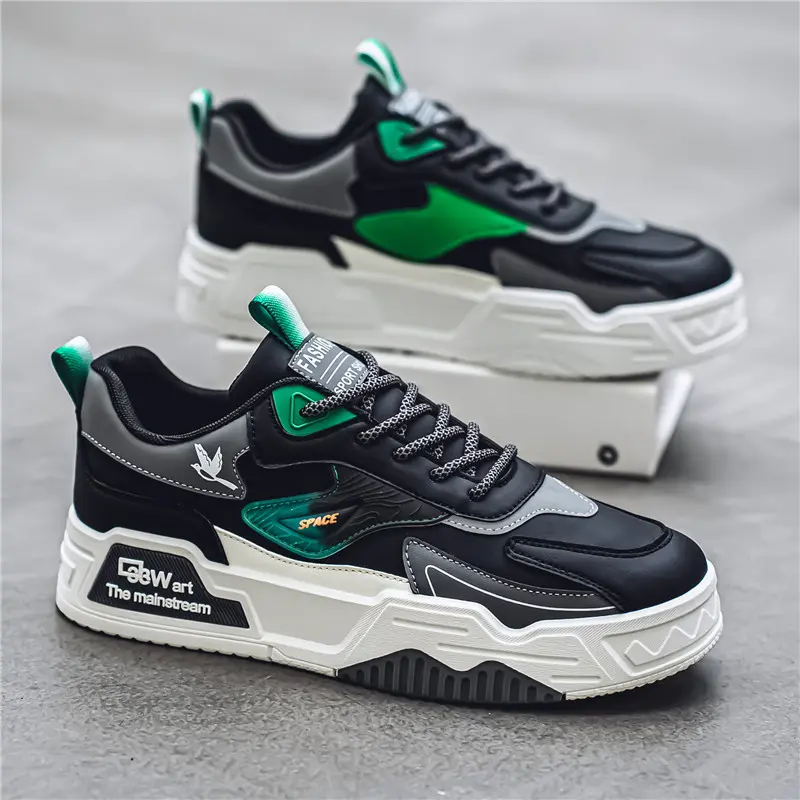 2026 Spring/Summer The mainstream Local Warehouse Fashion Street Style Thick-Soled Skate Shoes - Yellow & Blue Color Block Laced Sports Sneakers with Durable Non-Slip Sole & Comfortable Fabric Lining for Daily Outdoor Wear