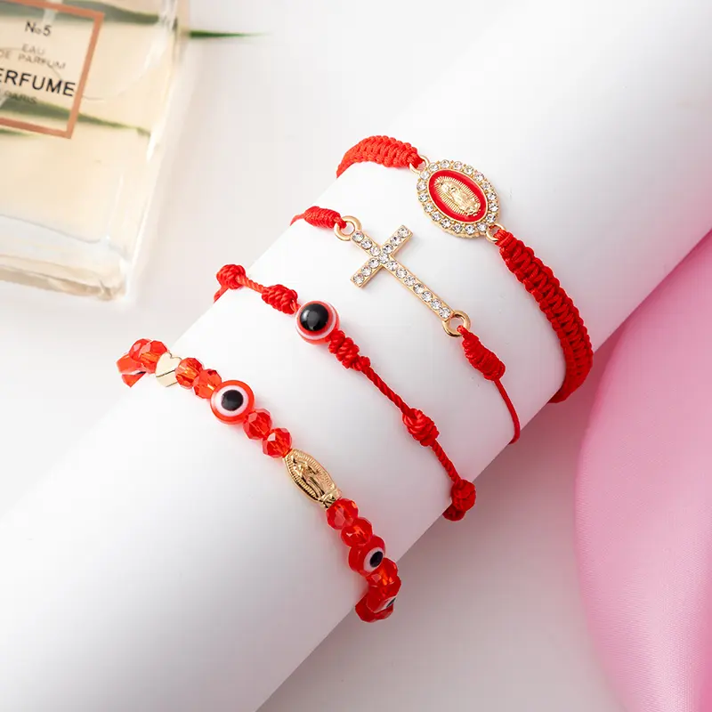 Handcrafted Macramé Bracelets with Cross and Evil Eye Charms