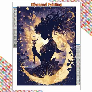 5D Full Round Drill Diamond Painting Kit - Magical Sailor Moon Silhouette | DIY Anime Art for Anime Fans, Birthday & Christmas Gifts | Sparkling Home Decor to Relieve Stress & Create Timeless Memories