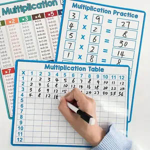 Three single-sided multiplication and division tables, dry-wiped whiteboard, mathematics teaching AIDS suitable for students, classrooms and families, paper materials, educational tools, Teaching Supplies