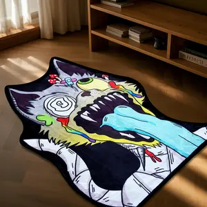 Velvet Cat Pattern Decorative Rug, Humorous Creative Bedroom Bedside Mat, Soft Plush Bathroom Rug, Washable Living Room Carpet