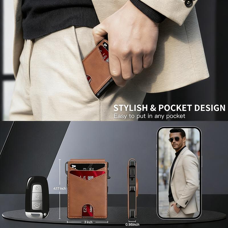 Minimalist Men’s Slim Wallet: 9-13 Cards, Money Clip, ID Window. RFID-Blocking, Aluminum Bifold Pop - Up(AirTag Not Included)Business Multi-Card Slot Wallet Casual Trendy Wallet for Work & Daily Use, Birthday Gift for Son, Thanksgiving Gifts, Holiday Gift