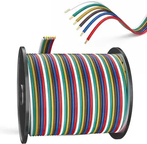100FT 6 Wire Trailer Wire, 14 Gauge CCA Wishbond Color-Coded Wiring Harness Spool Trailer Wiring Kit, for All Basic Wiring Needs(Red, Blue, Green, Yellow, Brown, White)