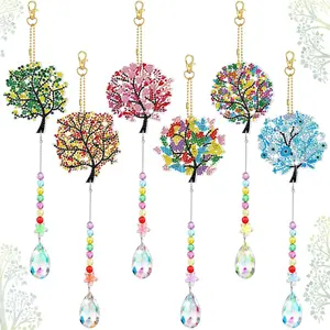 6 Pcs Tree of Life Diamond Art Suncatchers Kits for Adults Double Sided Tree of Life Diamond Painting DIY Dream Catcher Kit Wall Decor Wind Chimes for Adults, 6 Styles