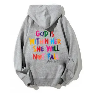 God Is Within Her She Will Not Fall Unisex Drawstring Hoodie Solid Breathable