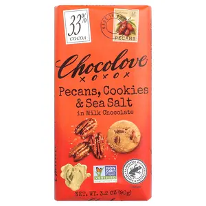 Chocolove Pecans, Cookies & Sea Salt in Milk Chocolate, 33% Cocoa, 3.2 oz (90 g)