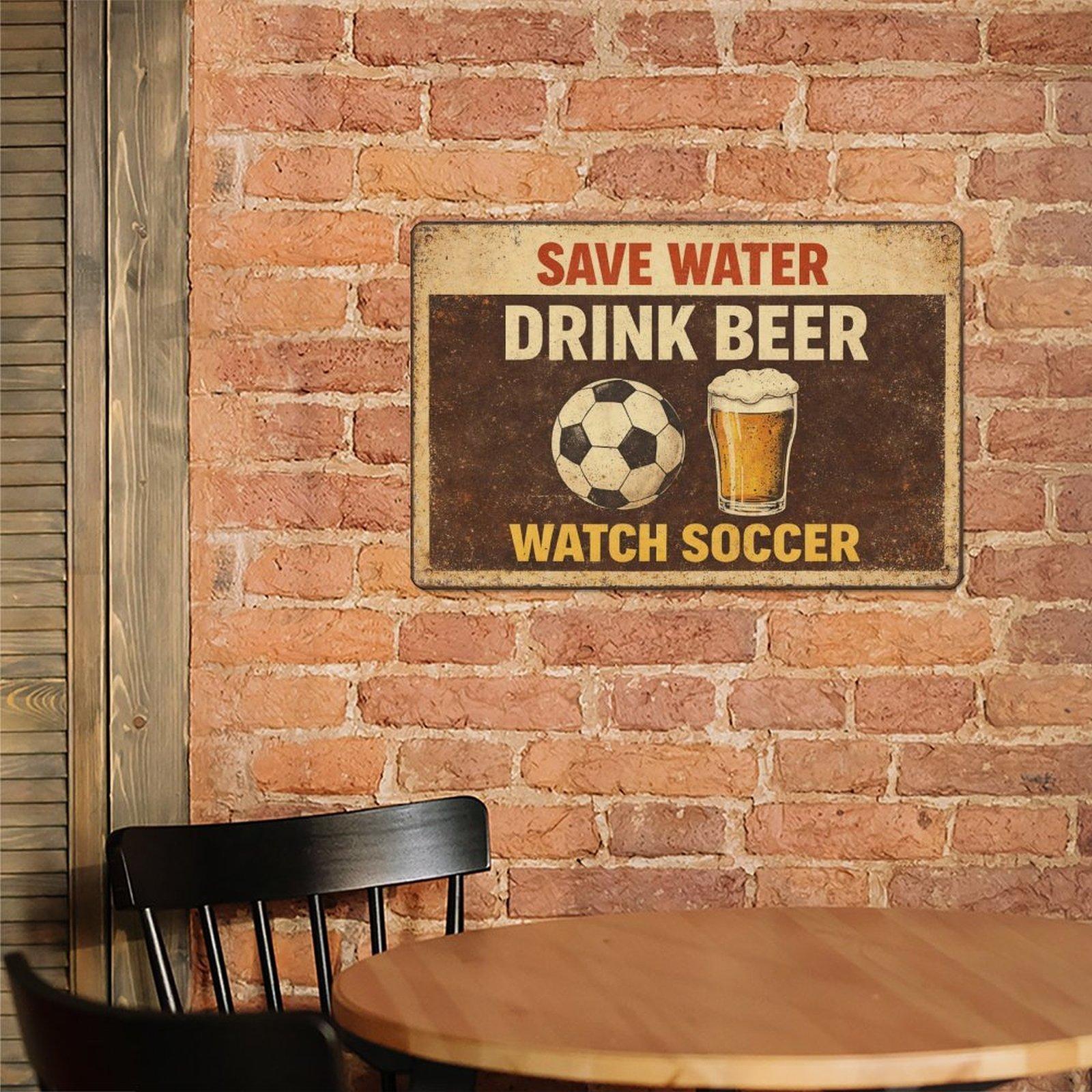 Funny Soccer Beer Metal Sign 12x8 Inch Vintage Retro Wall Decor Football Fan Gift Game Night Bar Decor