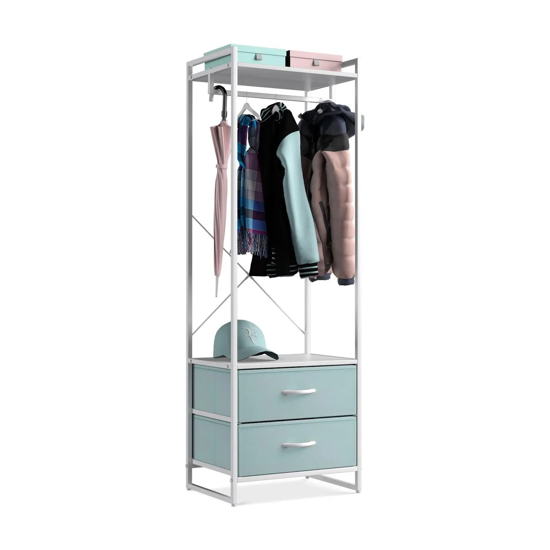 Sorbus Clothing Rack with Drawers - Pastel Colo rs