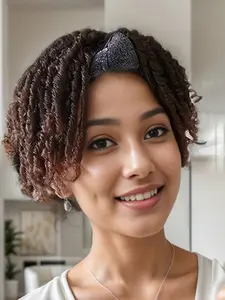 10 Inch Short Curly Afro Wig Headband Wigs, Glueless Afro Kinky Curly Hair Wigs for Women, Natural Looking Gorgeous Fluffy Wigs with Headband, Synthetic Wigs for Party Photography, Daily Use