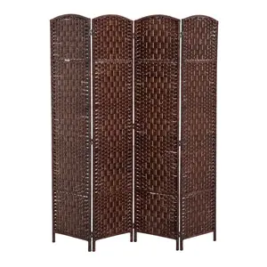 6' Tall Wicker Weave 4 Panel Room Divider Privacy Screen - Brown,Folding (Using high-quality and premium materials),Room Dividers,Room Divider Privacy Screens,for Home Office Bedroom,Patio Privacy Screen for Garden, Balcony ,Stable and sturdy