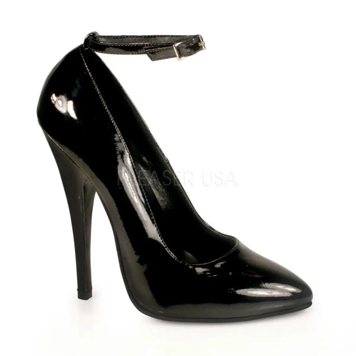 DEVIOUS DOMINA-431 Black Pat Ankle Strap Pumps, Shoe, High Heel, Heels, High Heels