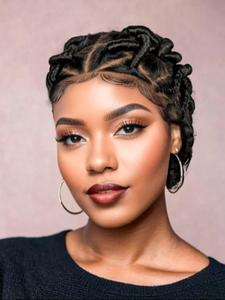 200% density single lace front braided wigs for women, fashionable coily wigs with baby hair bangs for daily use, party, african black lady's hair for amazing braided hair styles