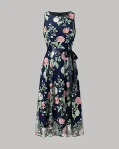 CrepeShine NAVY ROSE EMB Evening Dress