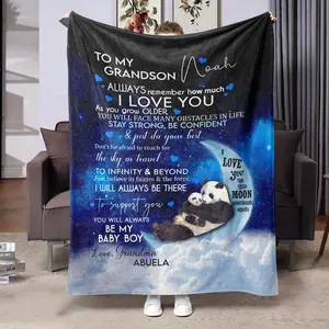 Letter To Grandson Pattern Flannel Blanket, 1 Count Soft and Comfortable Air-conditioned Room Throw, Warm Nap Blanket for Home, Office, Outdoor Camping, Cozy Throw Blanket