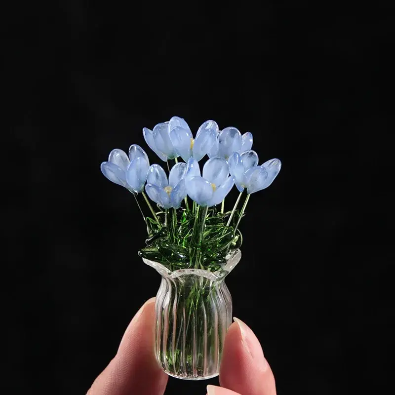 Handmade glass flower bouquet, everlasting preserved floral decoration, mini desktop eternal flower ornament, exquisite home decor gift, suitable for women