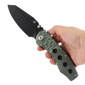KANSEPT Caveman Thumb Stub Stonewashed/Blackwash Titanium With Carbon Handle (3.57" CPM 20CV Blade)  Carbon Fiber Titanium Blade Handle For Men Women Outdoors With Jesse Pauley Desig K1110Series
